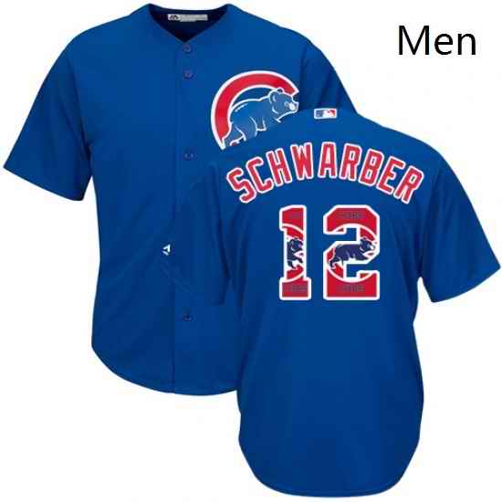 Mens Majestic Chicago Cubs 12 Kyle Schwarber Authentic Royal Blue Team Logo Fashion Cool Base MLB Jersey